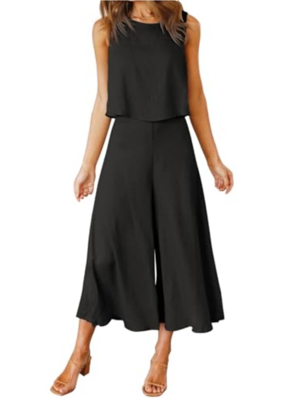 Women's 2 Piece Lounge Outfit Crop Top Wide Leg Pants Set Summer